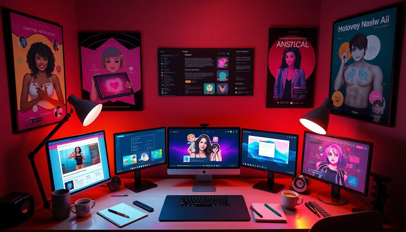 Explore diverse NSFW AI platforms in a cozy digital workspace, highlighting various creative interfaces and tools.