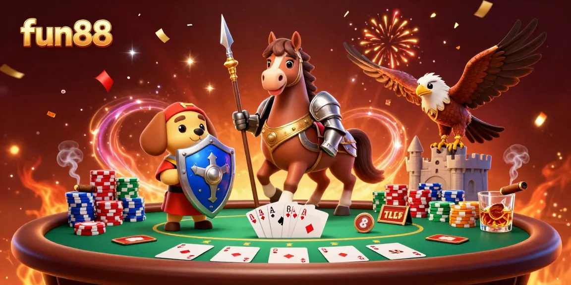Experience excitement at fun88 with a captivating poker scene featuring knights and colorful chips.
