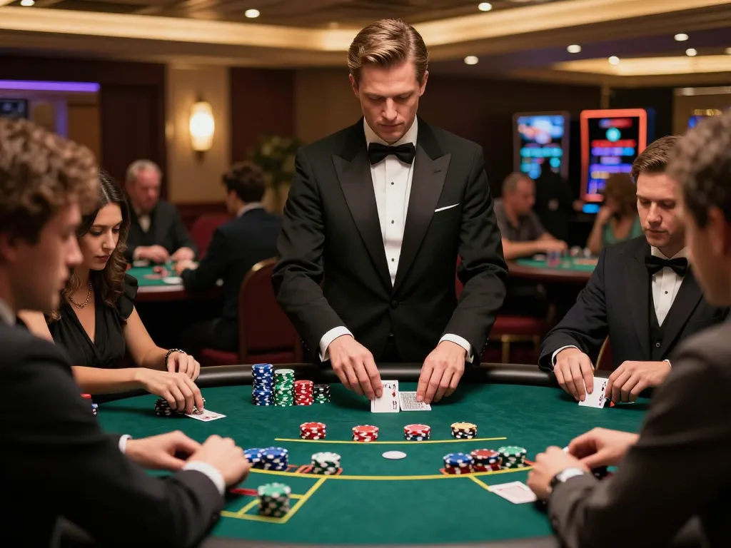 Max88tv players engaging in strategic poker gameplay at an upscale casino