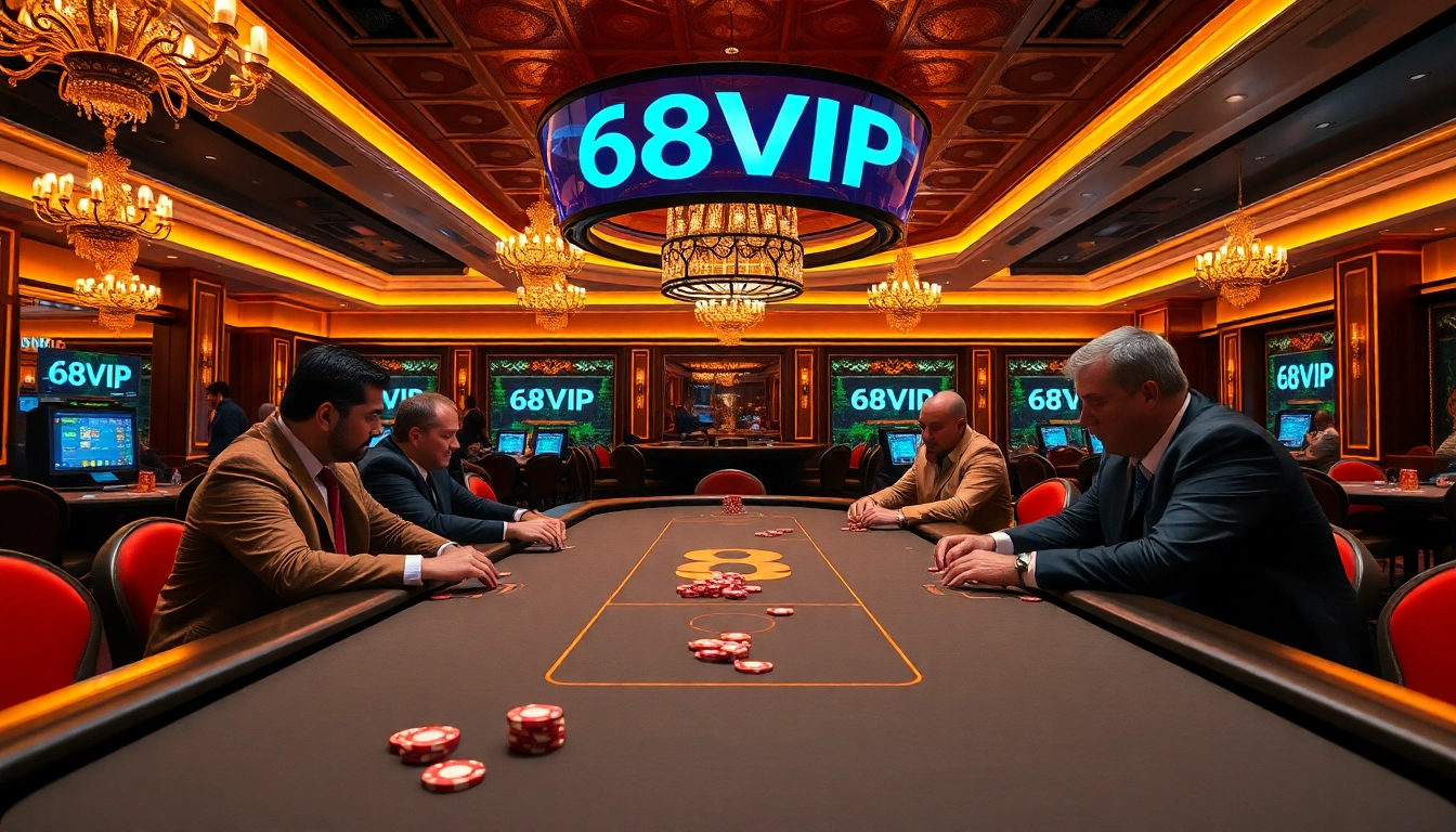 Engaging poker game in a luxurious casino setting at 68VIP.