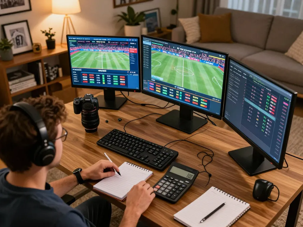 Engaging sports betting scene with b52clubc app on multiple screens and strategic gameplay insights.