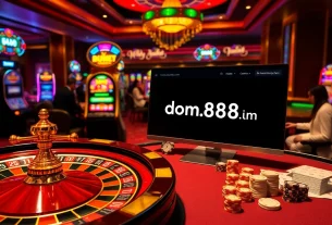 Players enjoying gaming at the upscale casino environment featured on dom88.us.com with poker chips and slot machines.
