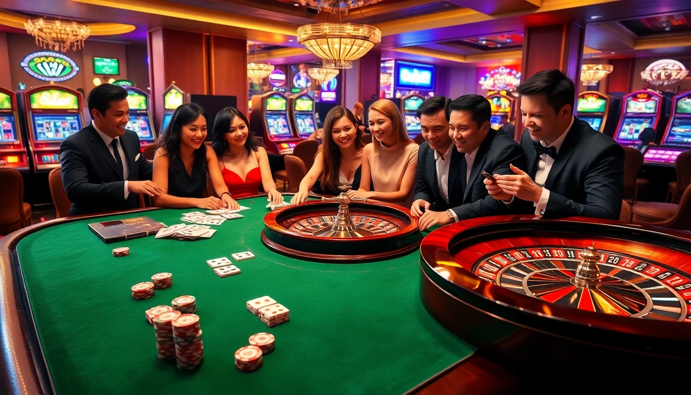 Engaged gamblers enjoying action at 8day.cn.com casino table with poker chips and roulette wheel.