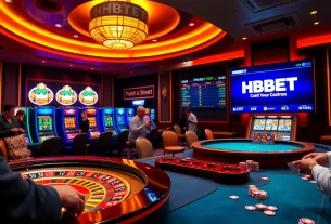 Experience the thrill of HBBET with luxurious casino gaming visuals including roulette and poker.