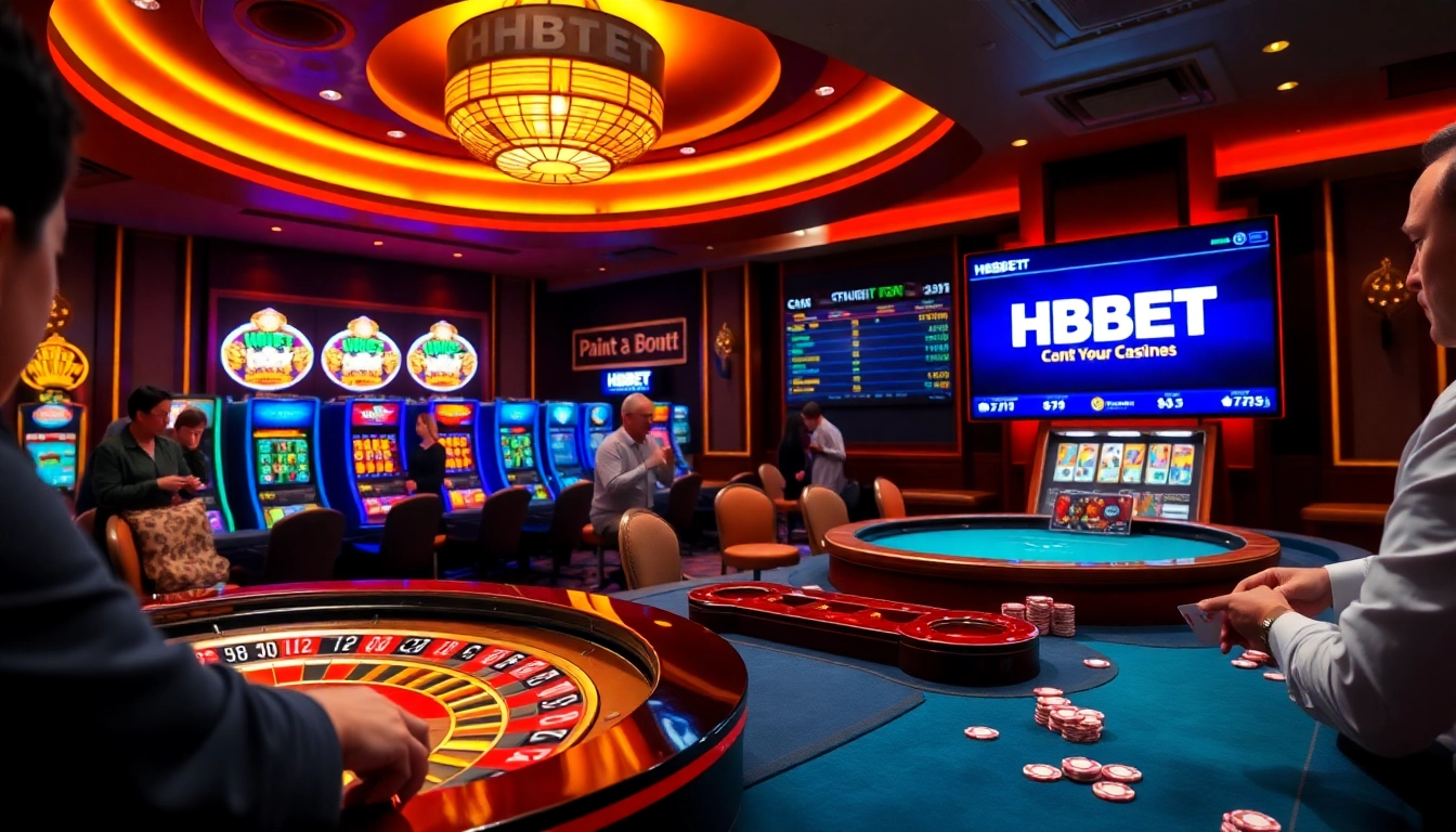 Experience the thrill of HBBET with luxurious casino gaming visuals including roulette and poker.