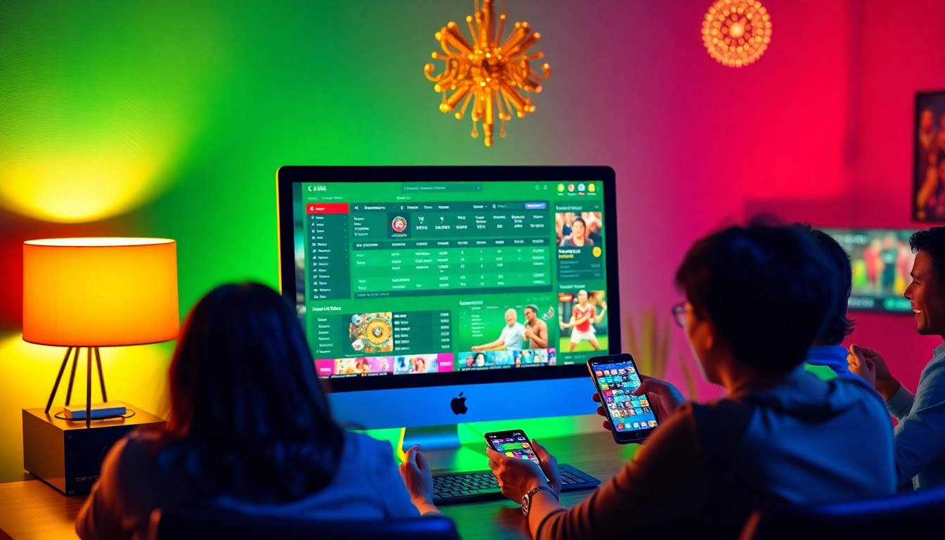 Vibrant scene at stimmgewitter.org showing diverse players engaging with online betting platform.